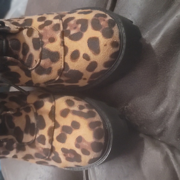 Yoki elan-02 leopard print suede chunky platform lace up combat ankle boots 8 - Picture 7 of 10